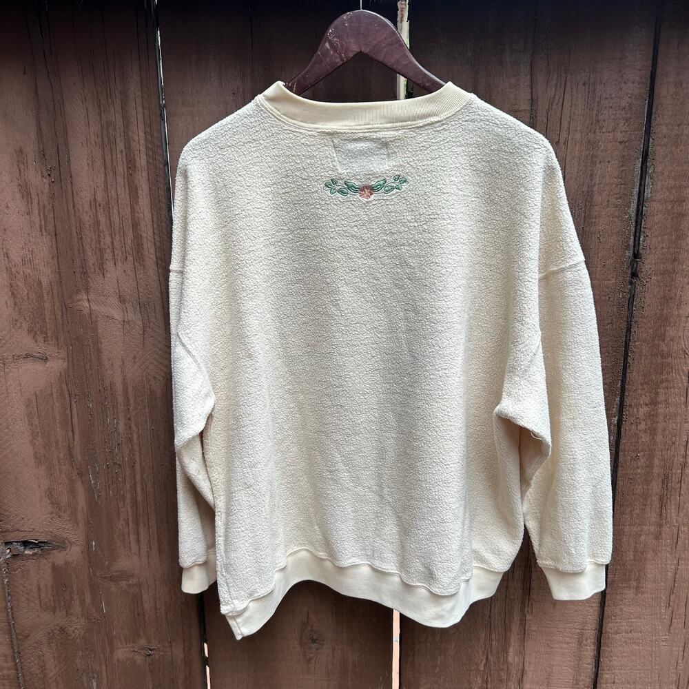 Vintage Express Floral Embroidered Terry Sweatshirt Cream Size Large - Picture 2 of 4